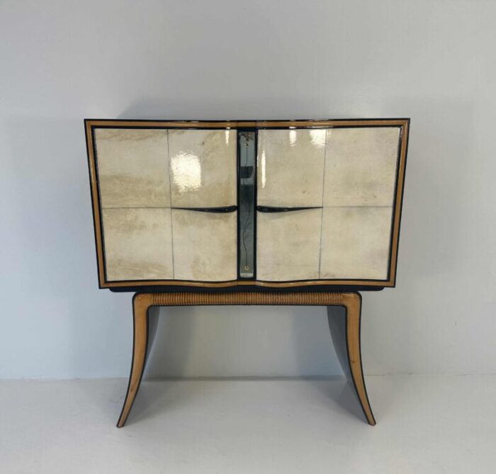 italian art deco parchment maple black mirrors bar cabinet attributed to paolo buffa 1940s 1681