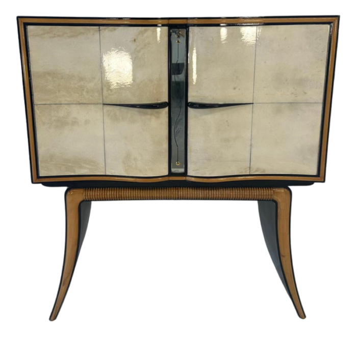 italian art deco parchment maple black mirrors bar cabinet attributed to paolo buffa 1940s 2004