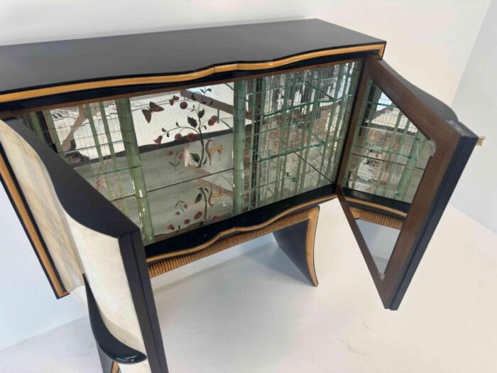 italian art deco parchment maple black mirrors bar cabinet attributed to paolo buffa 1940s 6012