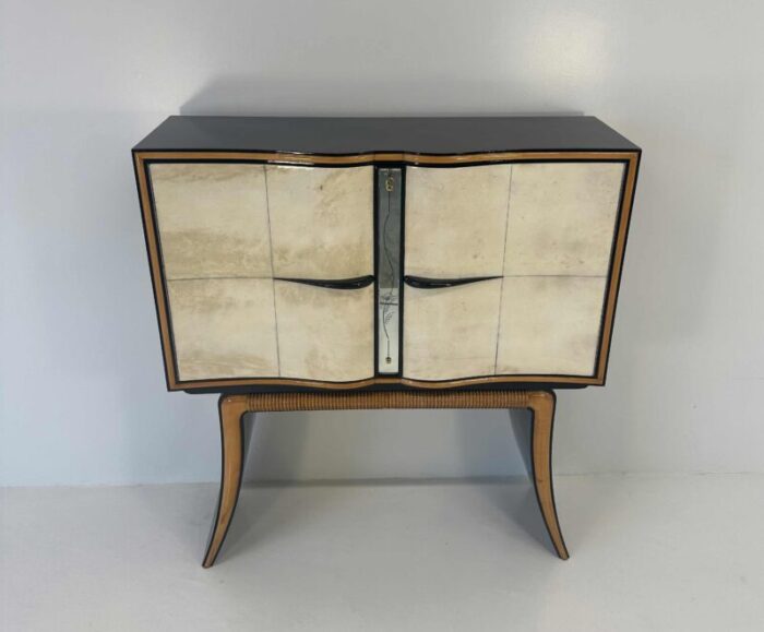 italian art deco parchment maple black mirrors bar cabinet attributed to paolo buffa 1940s 8766