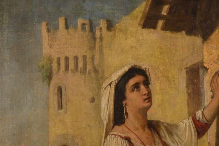 italian artist neapolitan woman with child 19th century canvas painting 3