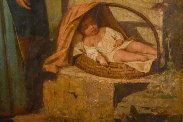 italian artist neapolitan woman with child 19th century canvas painting 4