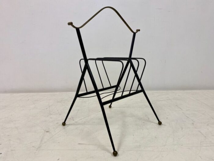 italian black metal brass magazine rack 1960s 1