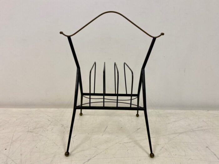 italian black metal brass magazine rack 1960s 11