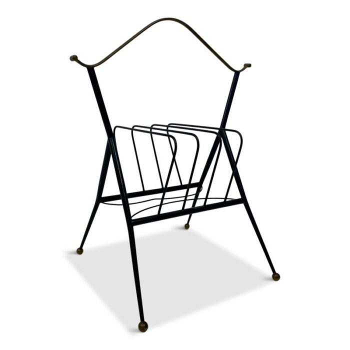 italian black metal brass magazine rack 1960s 12