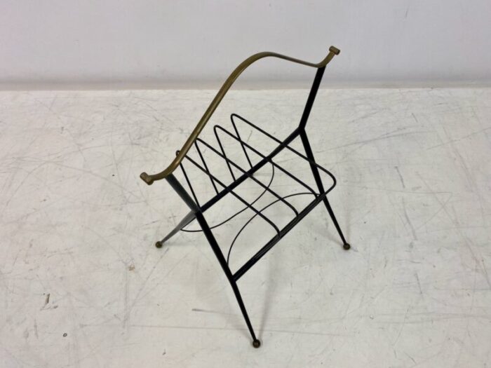 italian black metal brass magazine rack 1960s 2