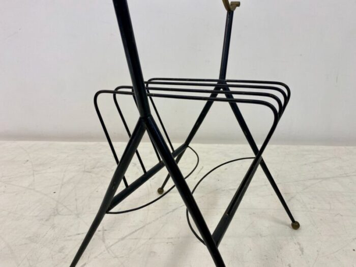 italian black metal brass magazine rack 1960s 3