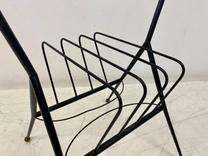 italian black metal brass magazine rack 1960s 4