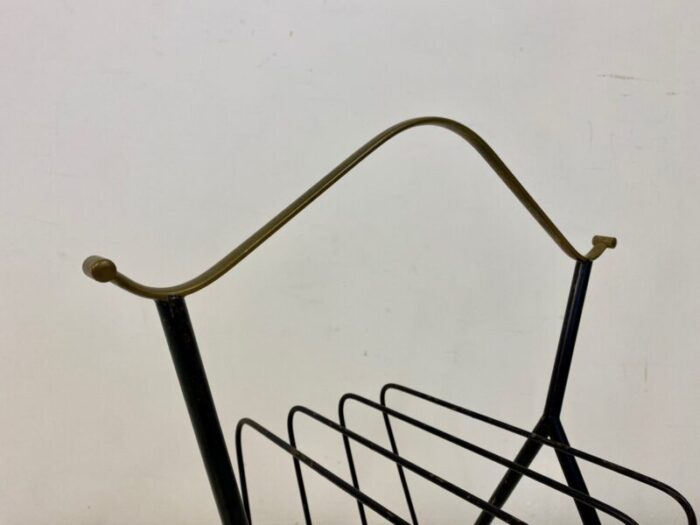 italian black metal brass magazine rack 1960s 8