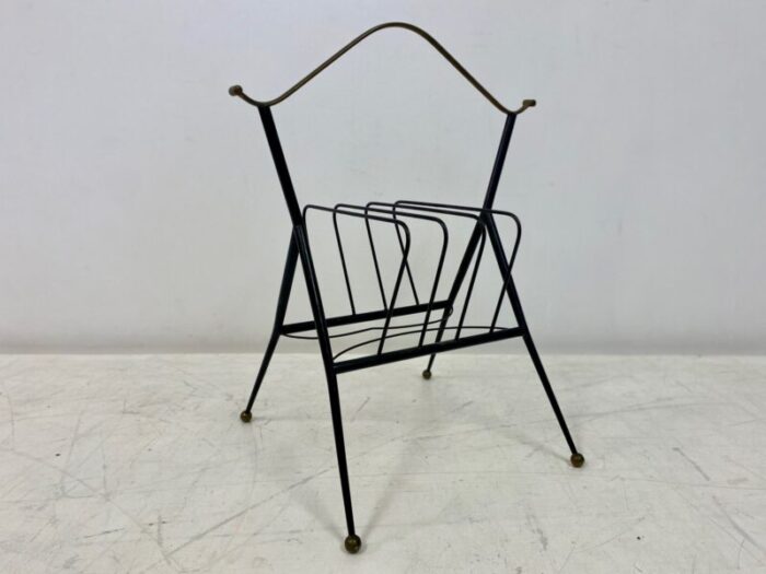 italian black metal brass magazine rack 1960s 9