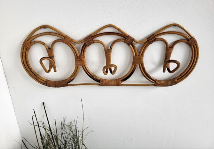 italian french riviera style coat rack in bamboo rattan 1960s 3