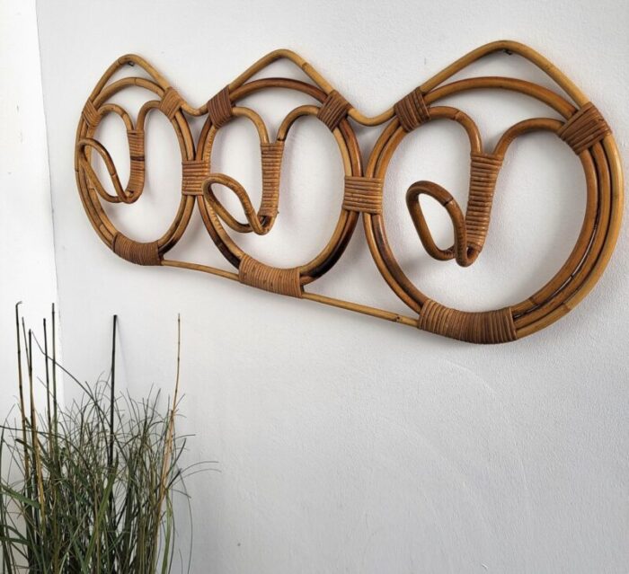 italian french riviera style coat rack in bamboo rattan 1960s 4