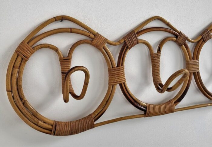 italian french riviera style coat rack in bamboo rattan 1960s 5