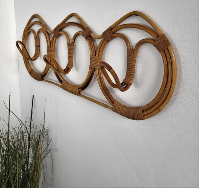 italian french riviera style coat rack in bamboo rattan 1960s 7