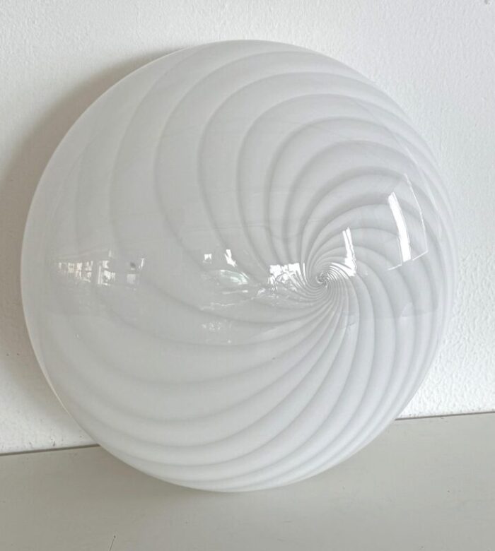 italian murano glass flush mount light with white swirl glass 1970 0855