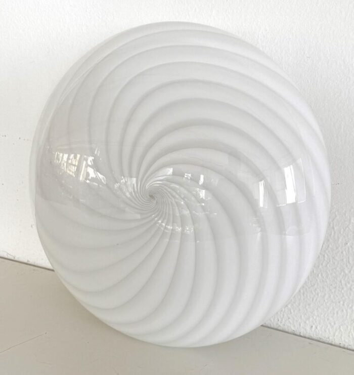 italian murano glass flush mount light with white swirl glass 1970 2557