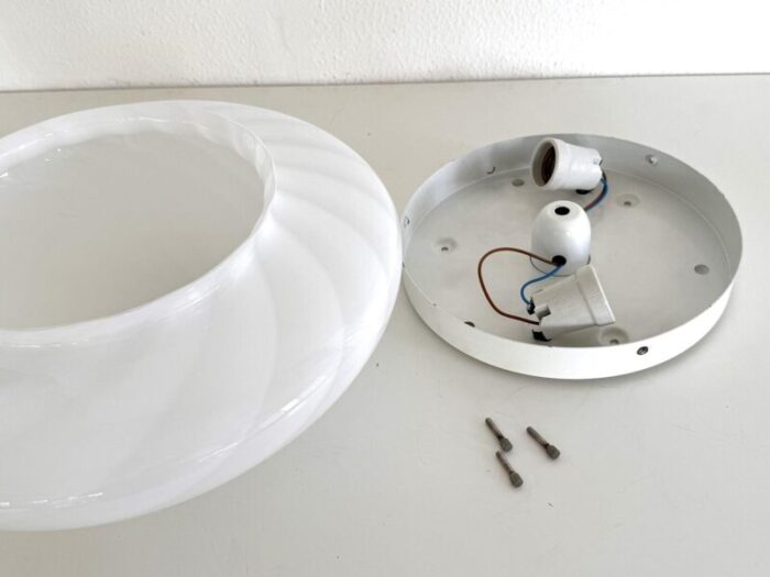 italian murano glass flush mount light with white swirl glass 1970 7321