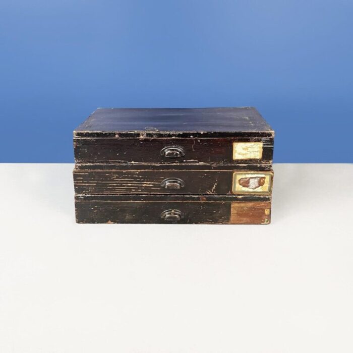 italian rectangular container boxes in dark wood 1900s set of 3 2