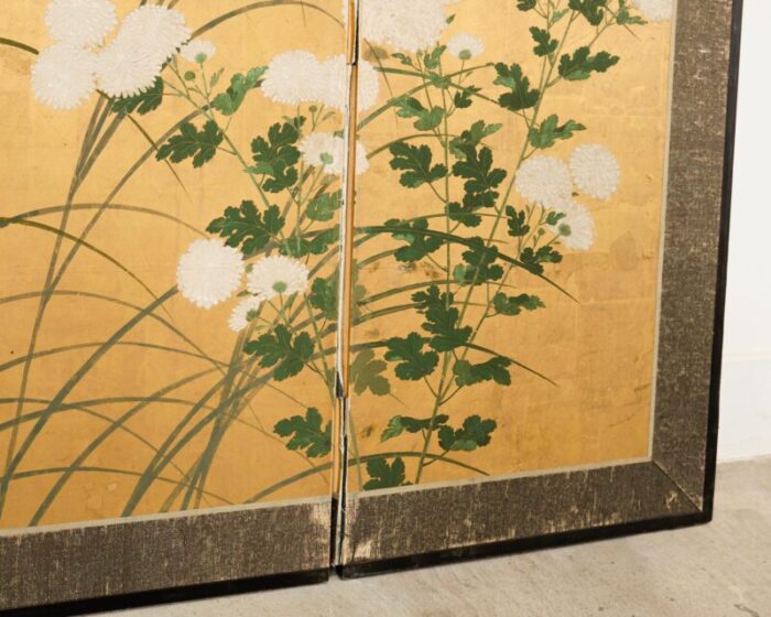 japanese edo four panel screen flowering white chrysanthemums 1123