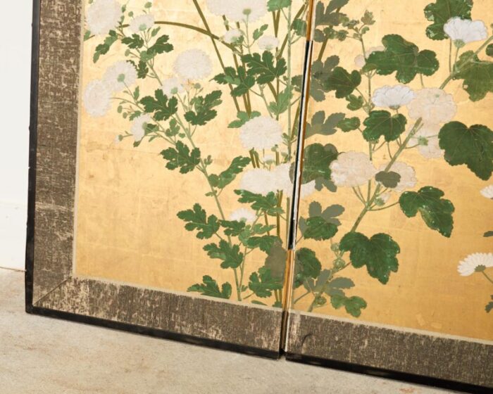 japanese edo four panel screen flowering white chrysanthemums 9832