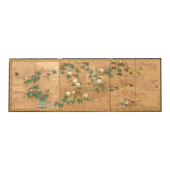 japanese edo six panel screen flowering morning glory 3370