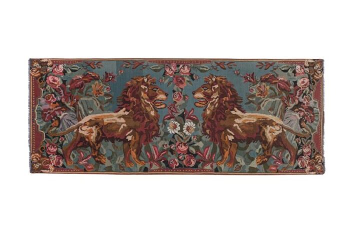 kilim rug with double lion motif 1970s 1