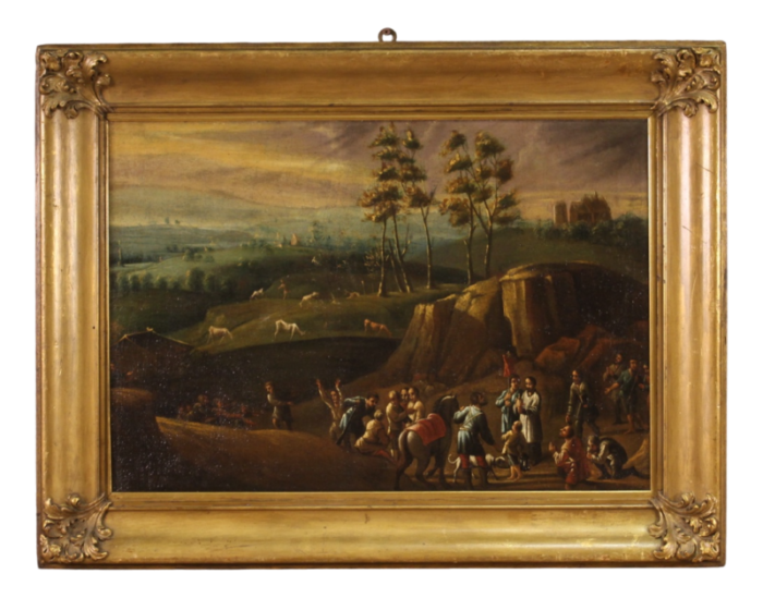 landscape with wayfarers 1750 oil on canvas framed 9464