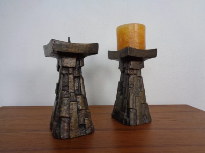 large brutalist bronze candleholder 1960s set of 2 10