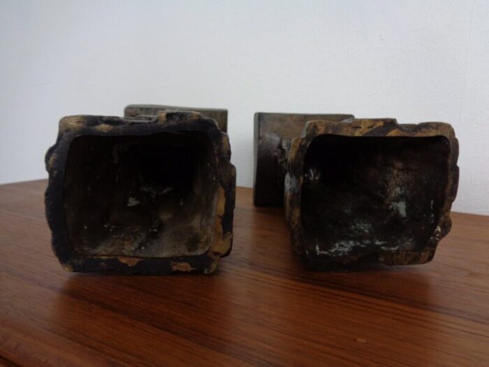 large brutalist bronze candleholder 1960s set of 2 12