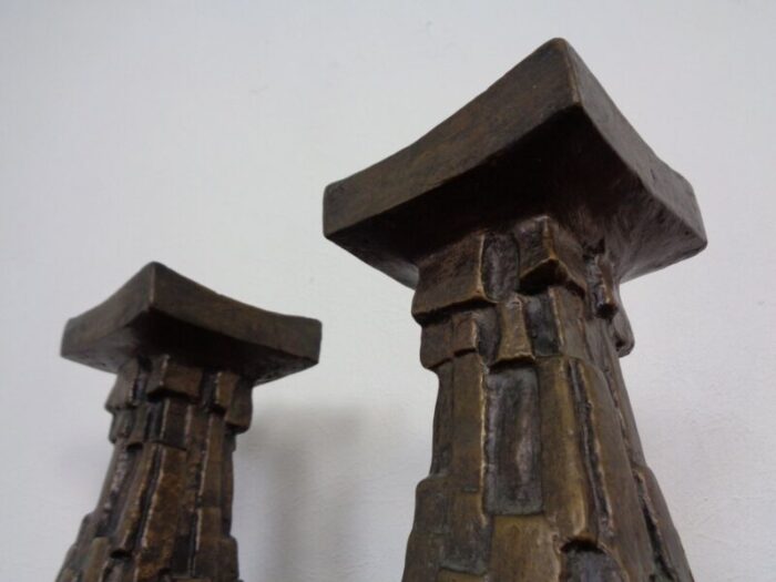 large brutalist bronze candleholder 1960s set of 2 13