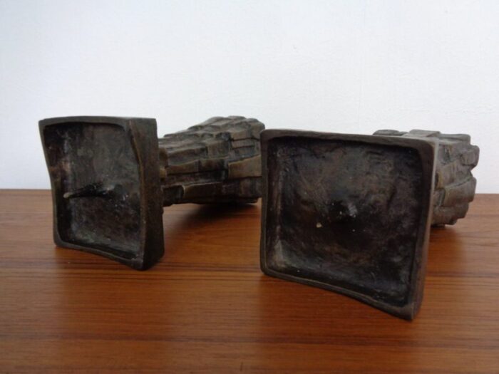 large brutalist bronze candleholder 1960s set of 2 15