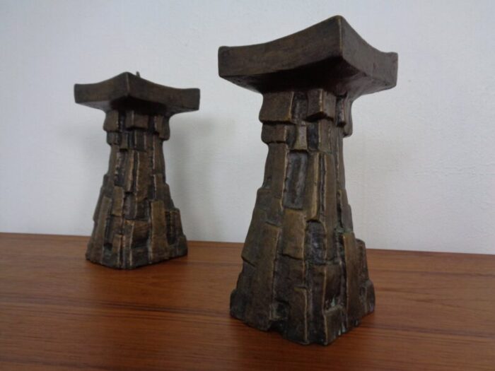 large brutalist bronze candleholder 1960s set of 2 4