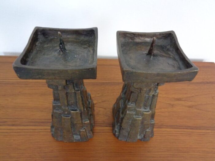 large brutalist bronze candleholder 1960s set of 2 7