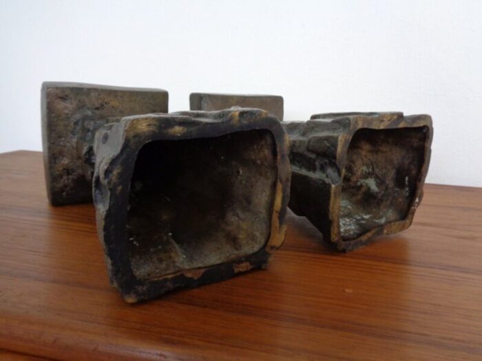 large brutalist bronze candleholder 1960s set of 2 8