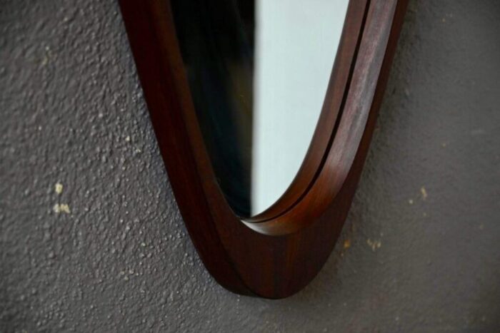 large italian teak oval mirror 1960s 7580