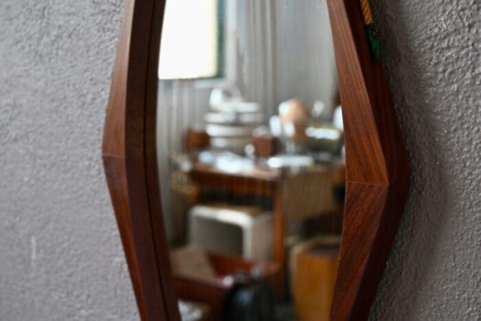 large italian teak oval mirror 1960s 7975