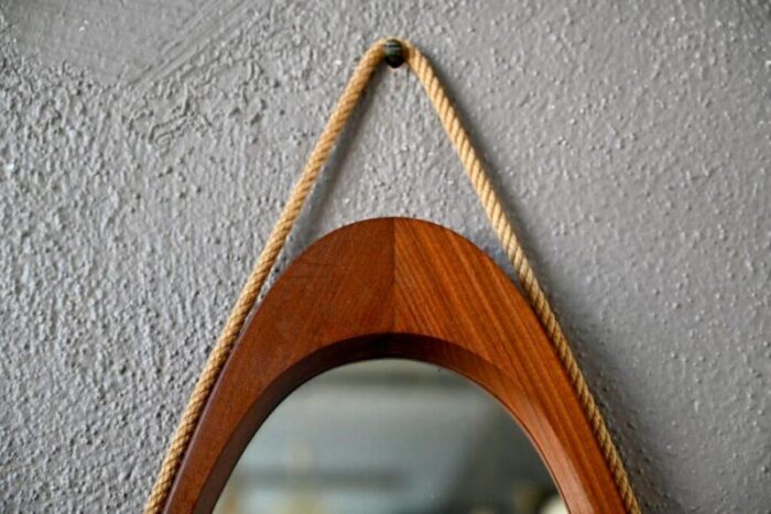 large italian teak oval mirror 1960s 9666