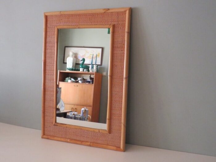 large mid century italian bamboo and cane wall mirror from vera dal 1960s 1