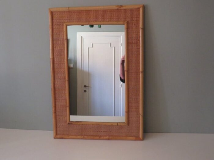 large mid century italian bamboo and cane wall mirror from vera dal 1960s 3