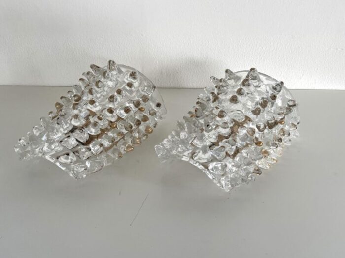 large mid century italian murano glass and brass wall lights in the style of barovier and toso 1990s set of 2 4010