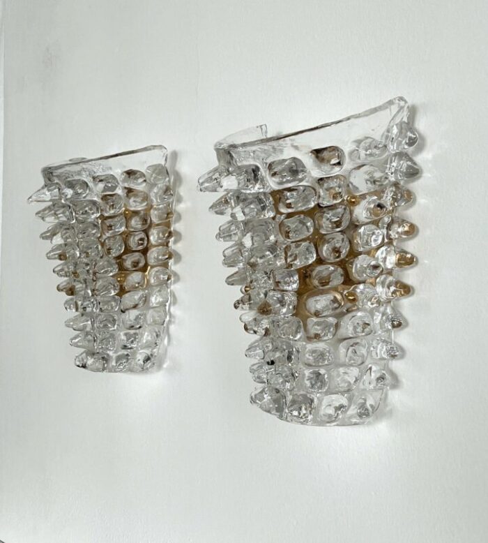 large mid century italian murano glass and brass wall lights in the style of barovier and toso 1990s set of 2 7991