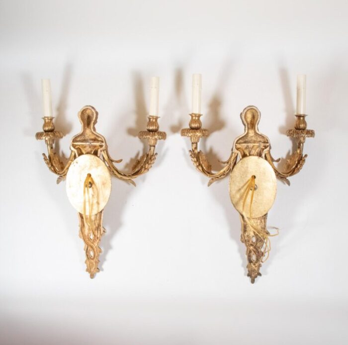 large pair of 19th century french empire style gilt bronze sconces featuring caryatids of acantha 3327