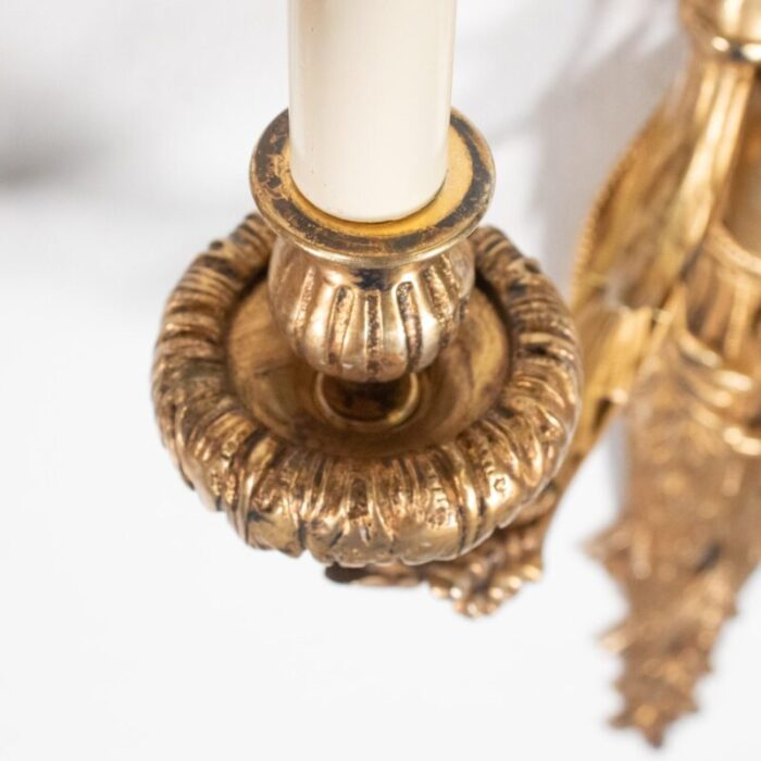 large pair of 19th century french empire style gilt bronze sconces featuring caryatids of acantha 3479