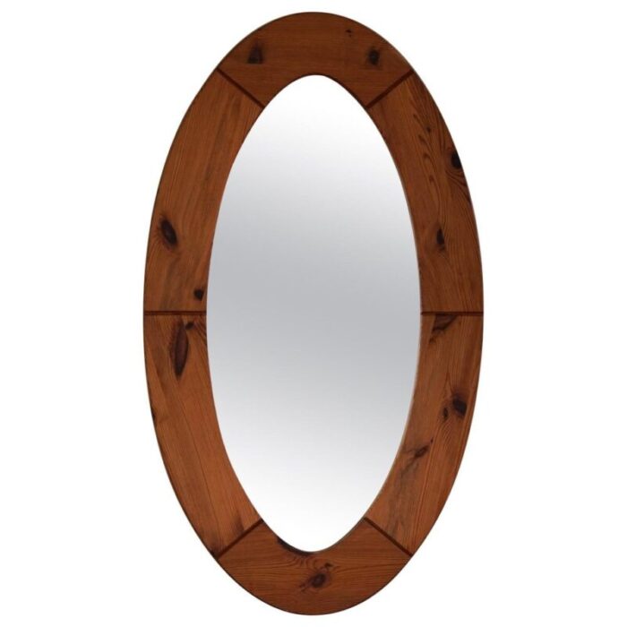 large swedish oval wall mirror in pine from glasmaester markaryd 1960s 1