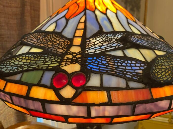 large vintage art deco stained glass dragon fly table lamp 4417