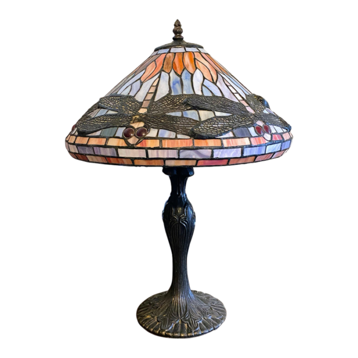 large vintage art deco stained glass dragon fly table lamp 4790