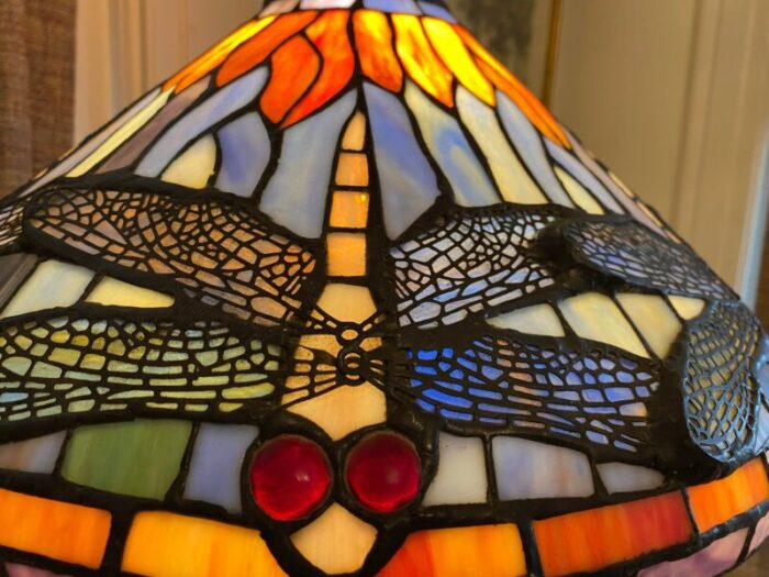 large vintage art deco stained glass dragon fly table lamp 5060