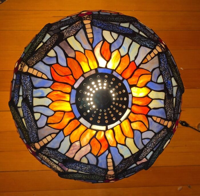 large vintage art deco stained glass dragon fly table lamp 8769