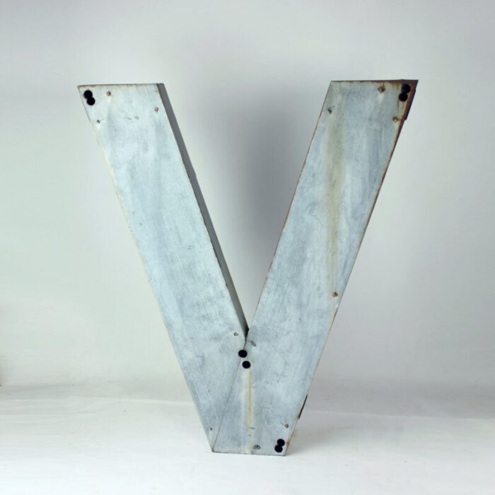 large vintage industial czechoslovakian letter v in zinc 1950s 1