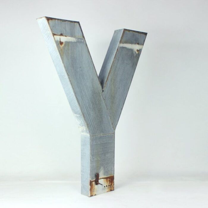 large vintage industial czechoslovakian letter y in zinc 1950s 7